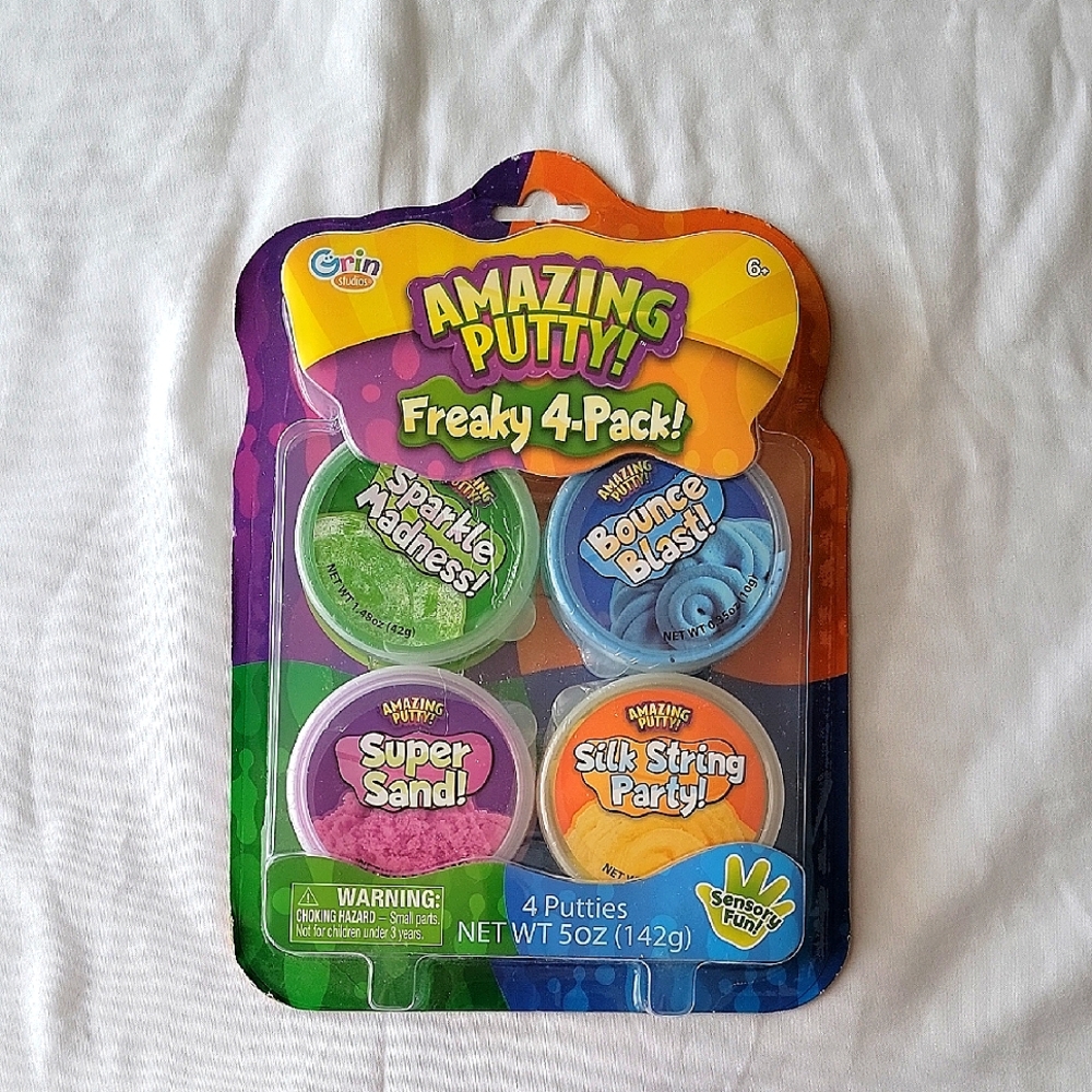 Freaky 4-Pack! Amazing Putty! Sensory Fun Toy Sparkle Bounce Sand Silk String